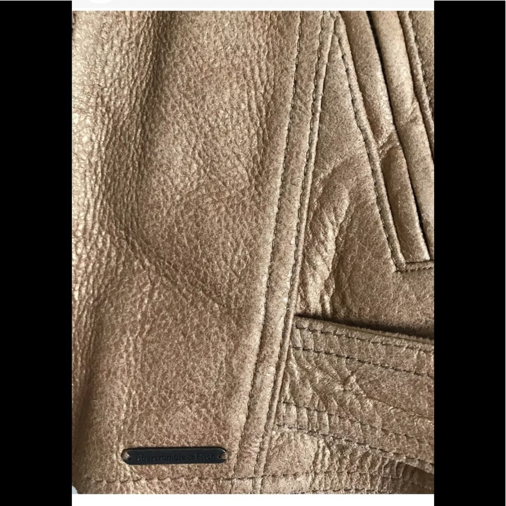 Abercrombie & Fitch Metallic Shimmer Gold 100% Genuine Soft Leather Jacket Coat - Picture 5 of 10